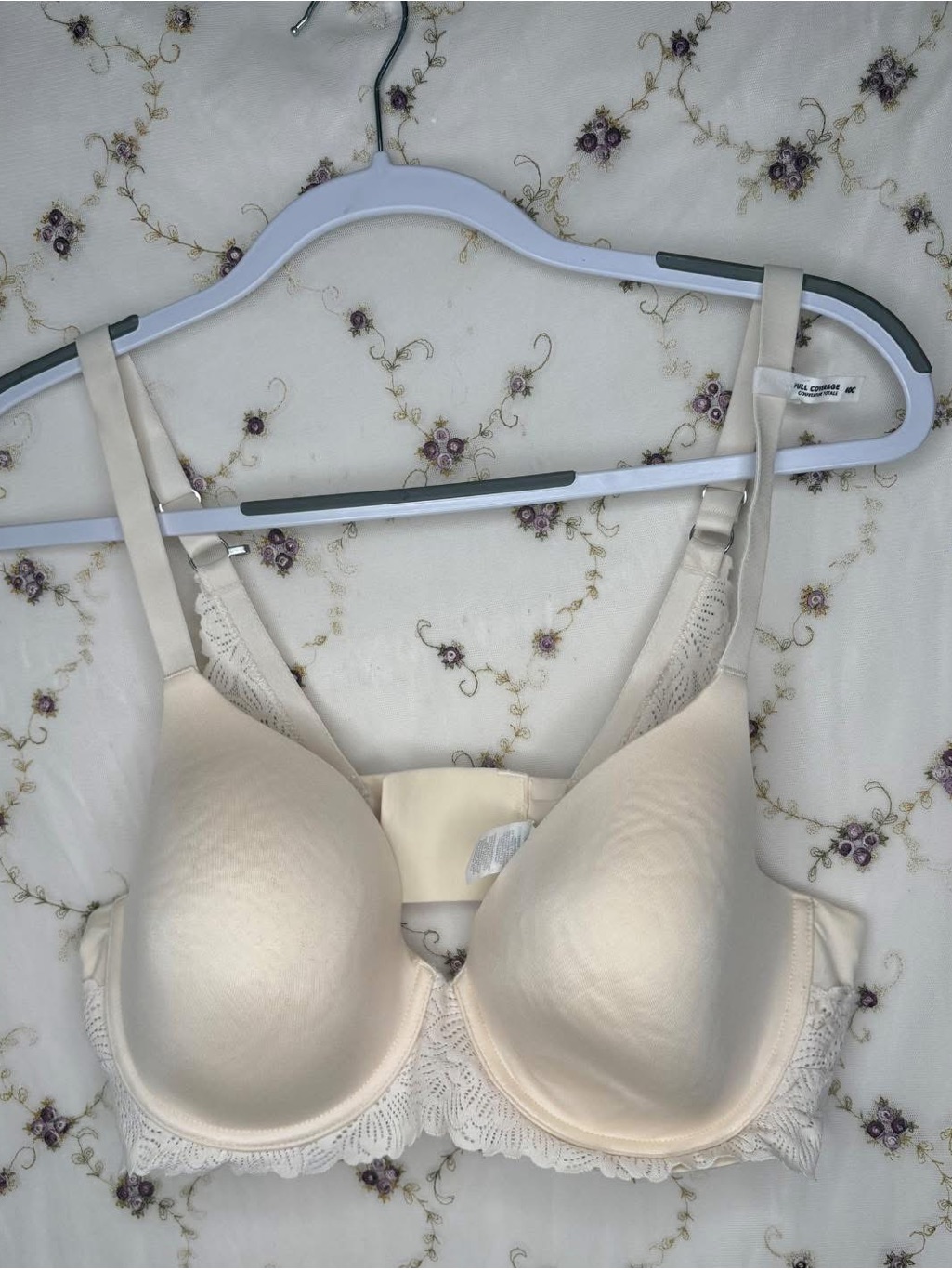 Aerie Cream Lace-Trim Padded T-Shirt Bra